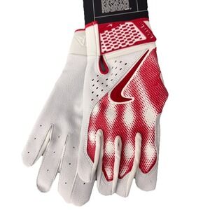 Nike Unisex's Alpha Elite Baseball‎ Batting Gloves Dri-FIT Size Medium Red White